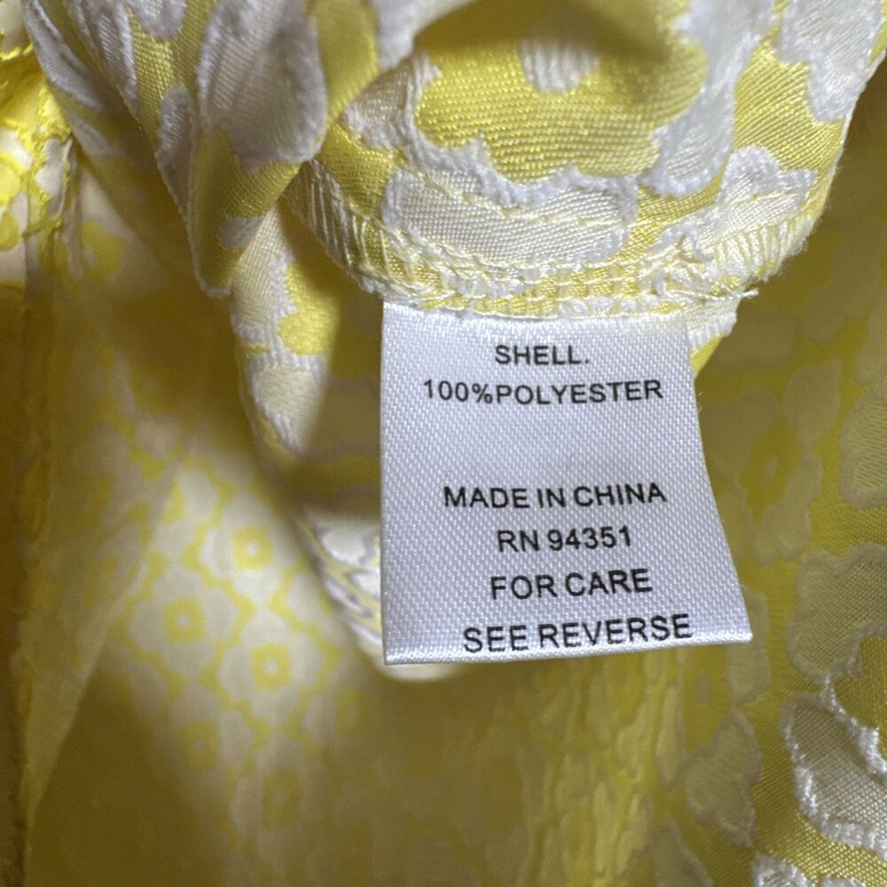 Jade Melody Tam Yellow Blouse L With Silk Bow Tie At Back Short Sleeve Brocade - Picture 4 of 9